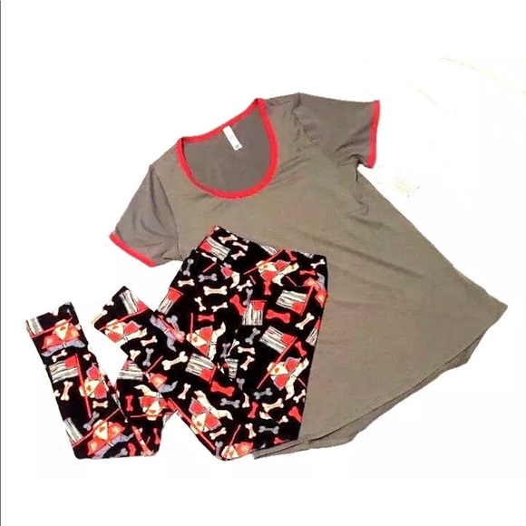Lularoe Outfit Classic T & Leggings dogs NWT Gray - Picture 1 of 8